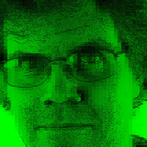 [portrait of the author as if on a green screen monitor]